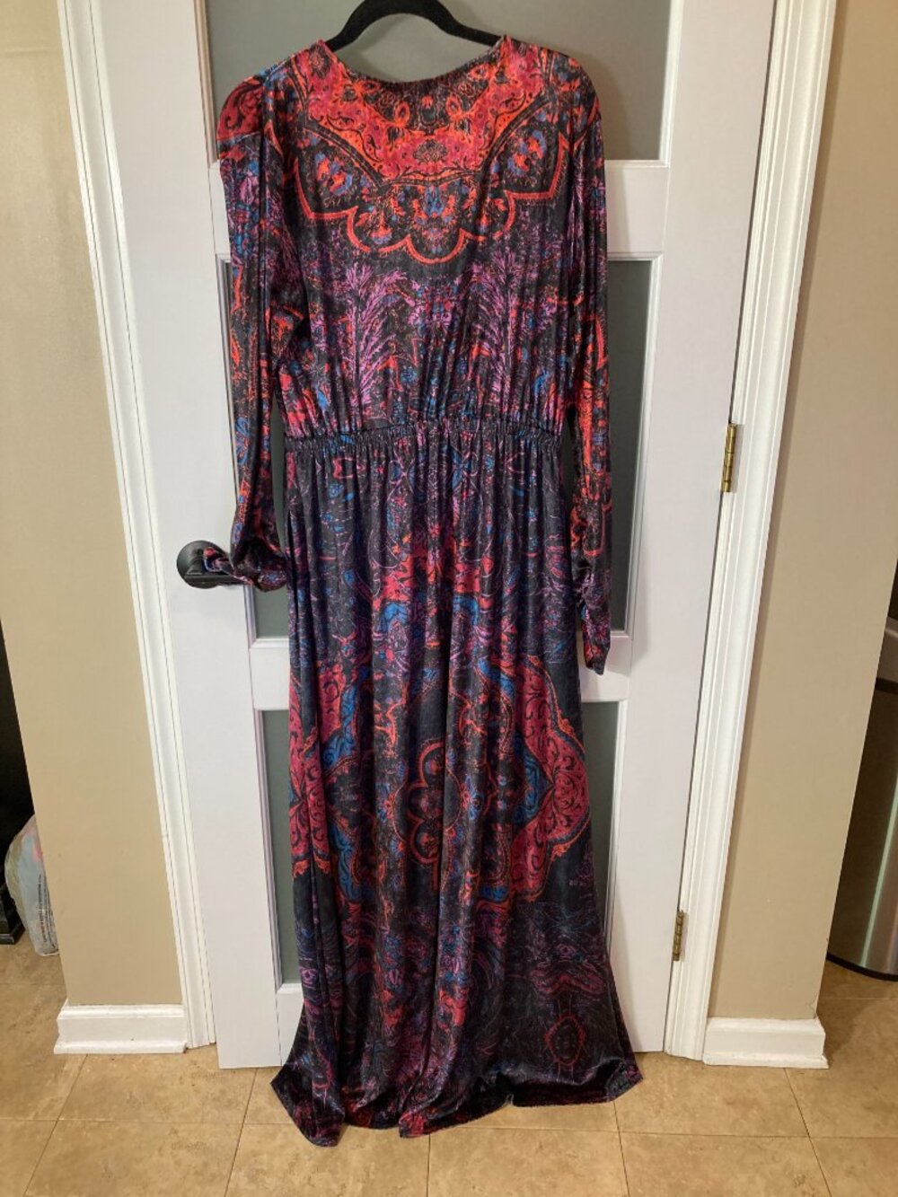 Free People Giselle Velvet Jumpsuit Paisley Wide Leg Plunging V-Neck - Large - Picture 8 of 16